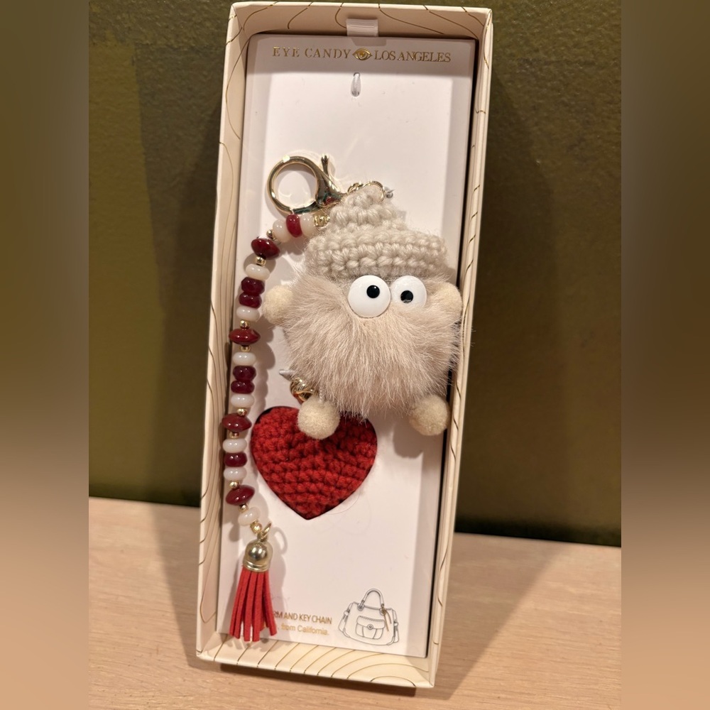 Eye Candy Los Angeles Fluffy Keychain/ Bag Charm with Red Heart